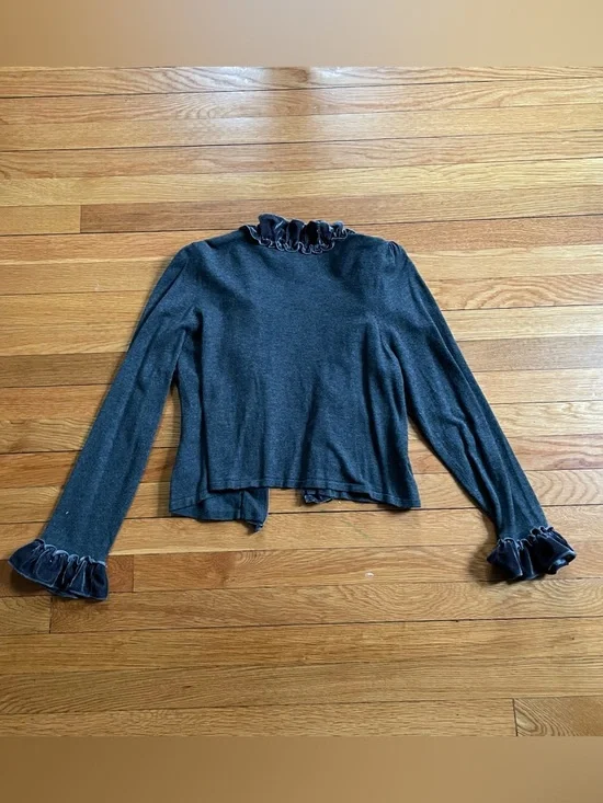 INC Velvet Ruffle Cardigan - Picture 2 of 6